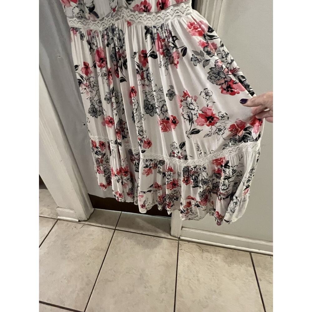 Torrid White Floral Midi Tank Dress Sz 1x Ruffle Hem Tie Neck - Picture 4 of 9